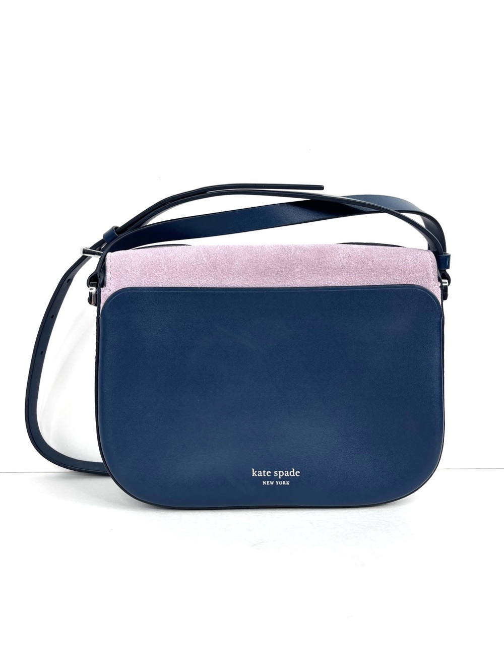 Kate Spade Nadine Patchwork Pink, Navy, Mauve Suede Leather Crossbody Bag - Picture 3 of 12